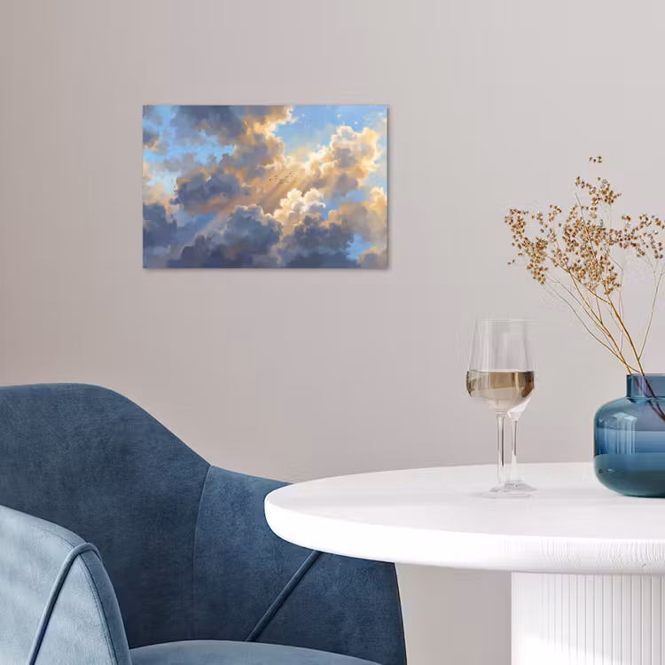 Wolken - Zonnestralen - Natuur - Abstract - Blauw poster papier klein -sfeer3