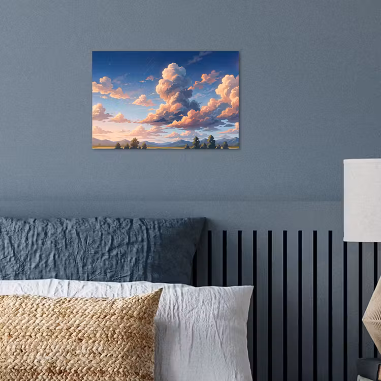 Wolken - Daghemel - Natuur - Illustratie - Oranje poster papier klein -sfeer2