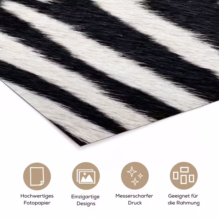 Zebra - Vacht - Klassiek - Zwart - Wit poster papier klein -tcloseup_DE