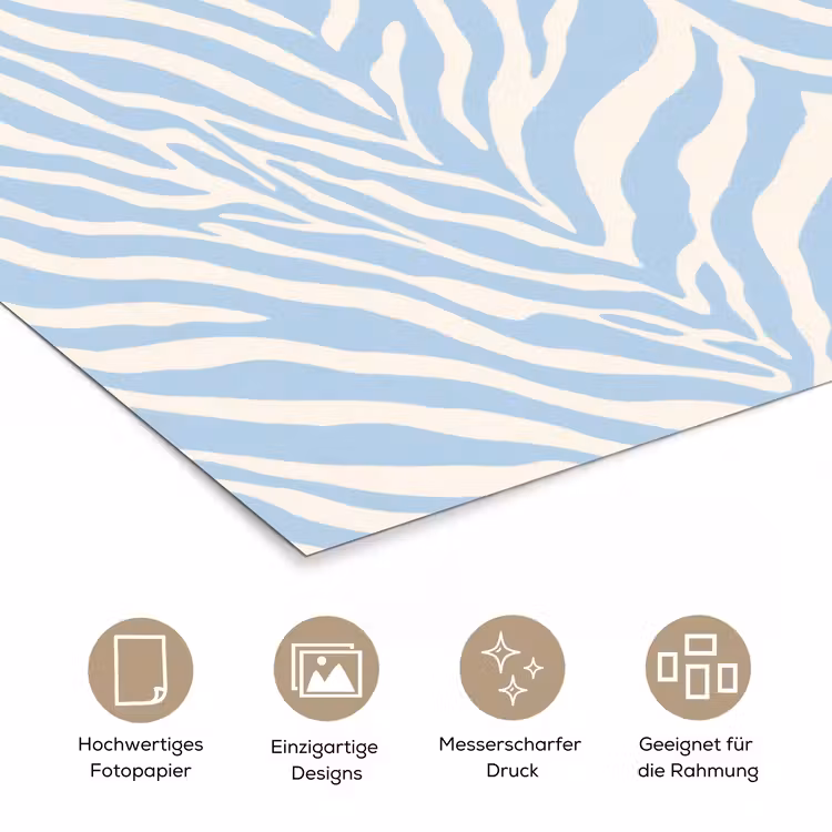 Zebra - Motief - Blauw - Wit poster papier klein 62 -tcloseup_DE