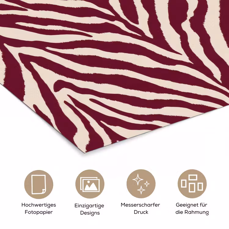 Zebra - Motief - Bordeaux - Rood poster papier klein 62 -tcloseup_DE