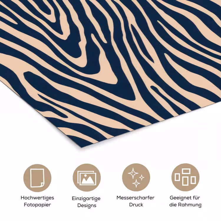 Zebra - Patroon - Blauw - Beige poster papier klein 62 -tcloseup_DE