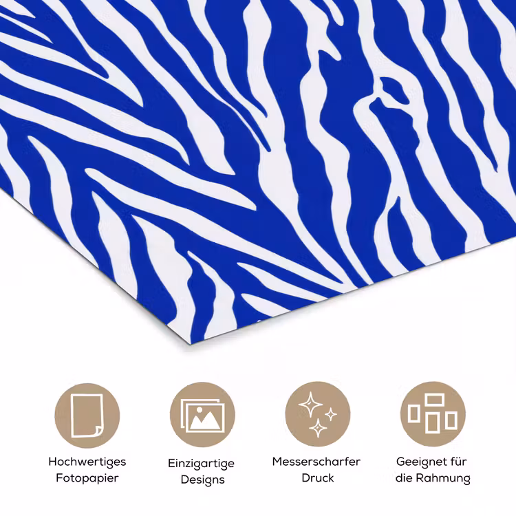 Zebra - Patroon - Kobalt - Blauw poster papier klein 62 -tcloseup_DE