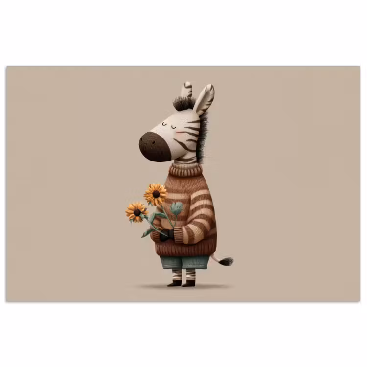 Zebra - Zonnebloemen - Warm poster papier klein -3d