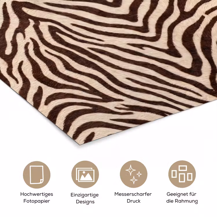 Zebra - Strepen - Bruin poster papier klein -tcloseup_DE