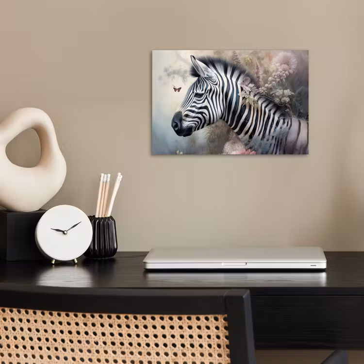 Zebra - Wilde dieren - Vlinder - Bloemen poster papier klein -sfeer1