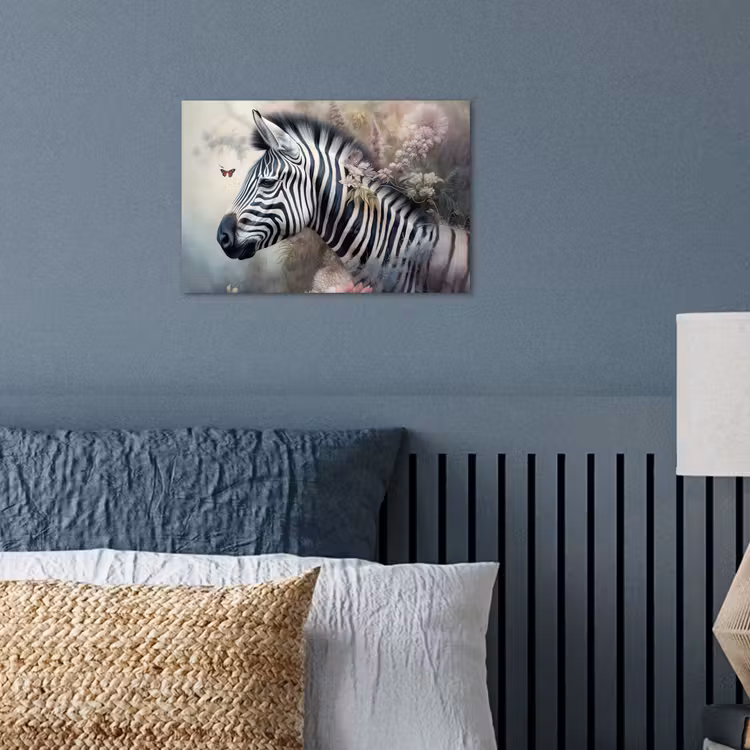 Zebra - Wilde dieren - Vlinder - Bloemen poster papier klein -sfeer2