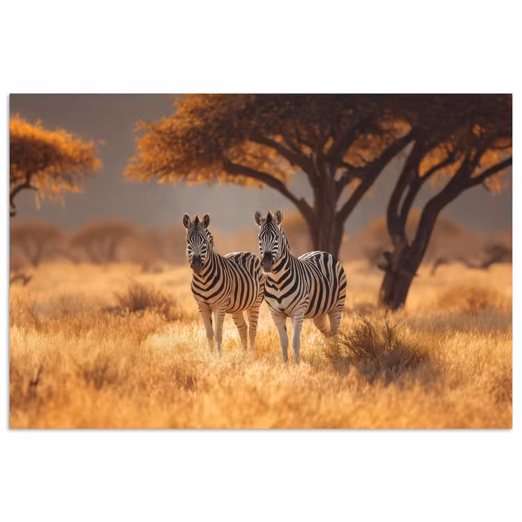 Zebra's - Savannelandschap - Gras poster papier klein -3d