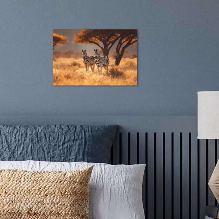 Zebra's - Savannelandschap - Gras poster papier klein -sfeer2