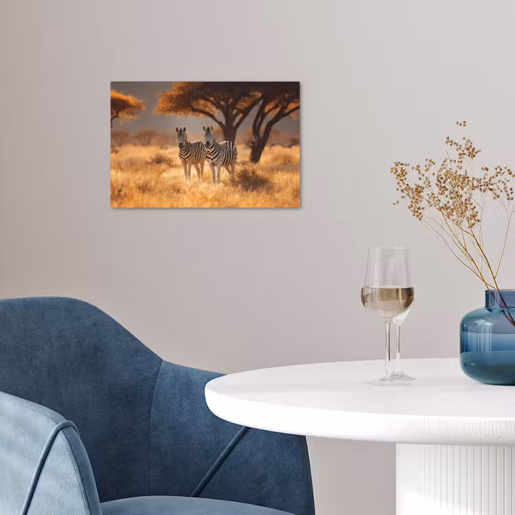 Zebra's - Savannelandschap - Gras poster papier klein -sfeer3