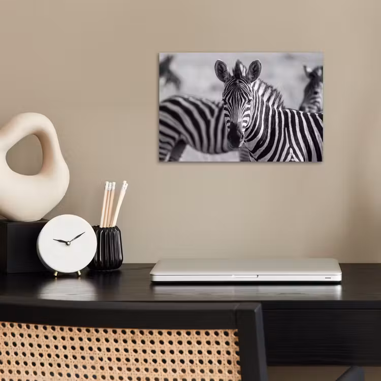 Zebra's - Zwart - Wit poster papier klein -sfeer1