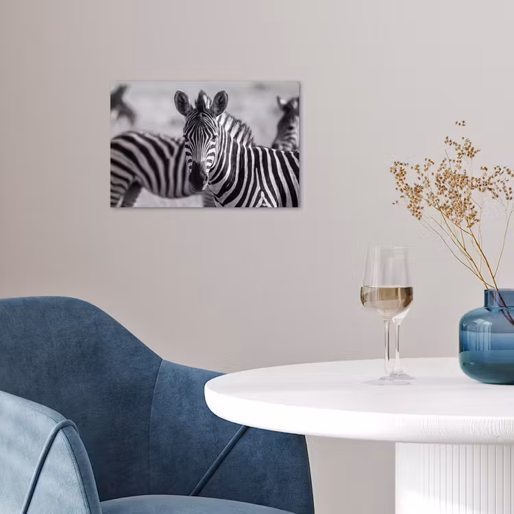 Zebra's - Zwart - Wit poster papier klein -sfeer3