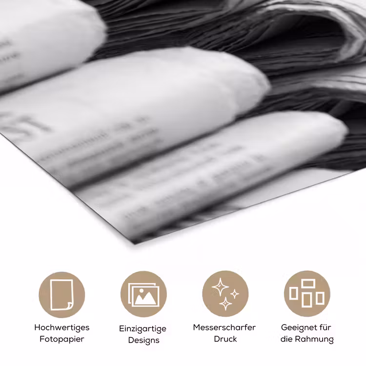 Krant - Stapel - Nieuws - Zwart-wit - Media poster papier klein -tcloseup_DE