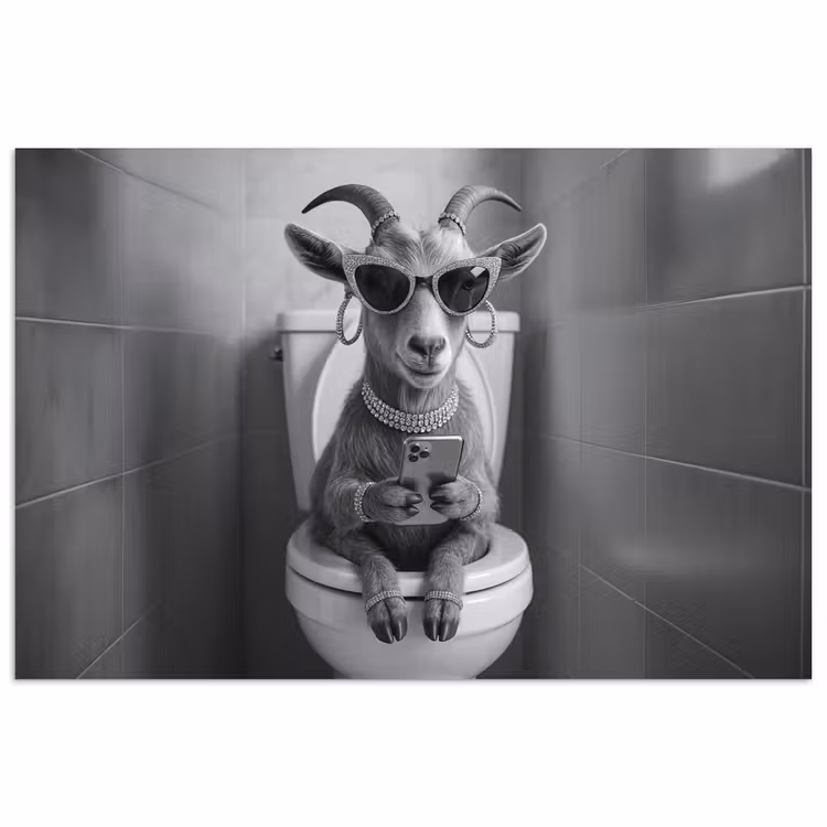 Geit - Telefoon - Toilet - Zwart - Wit poster papier klein -3d