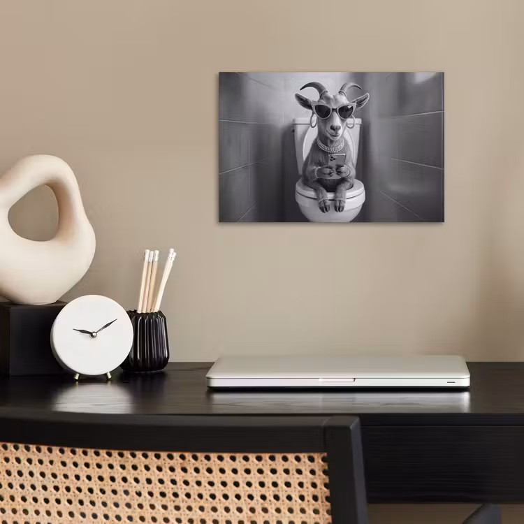 Geit - Telefoon - Toilet - Zwart - Wit poster papier klein -sfeer1