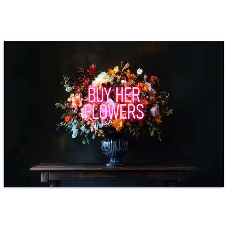 Quote - Bloemen - Vaas - Neon poster papier klein -3d