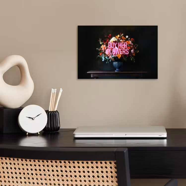 Quote - Bloemen - Vaas - Neon poster papier klein -sfeer1