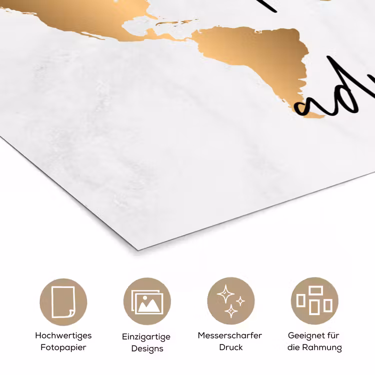 Quote - Goud - Glanzend - Wereldkaart poster papier klein -tcloseup_DE
