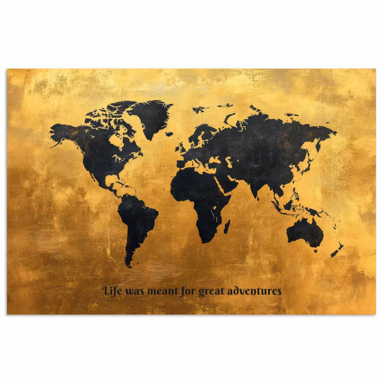 Quote - Goud - Wereldkaart - Zwart poster papier klein -3d