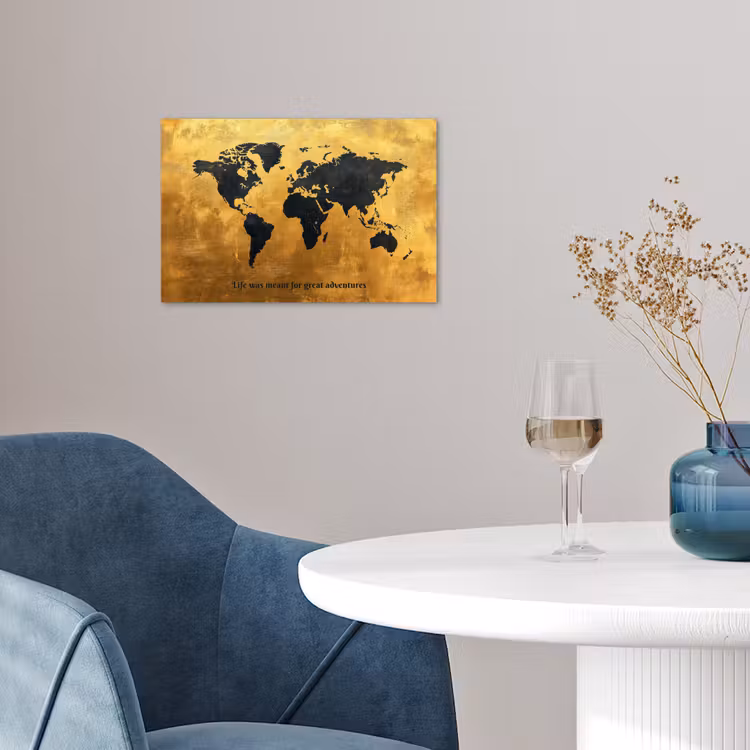 Quote - Goud - Wereldkaart - Zwart poster papier klein -sfeer3