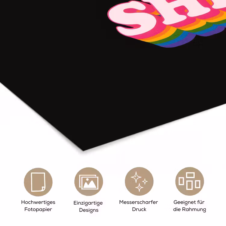 Quote - Regenboog - Roze - Zwart poster papier klein -tcloseup_DE
