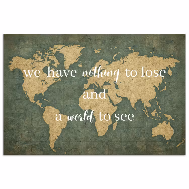 Quote - Vintage - Wereldkaart - Oud poster papier klein -3d