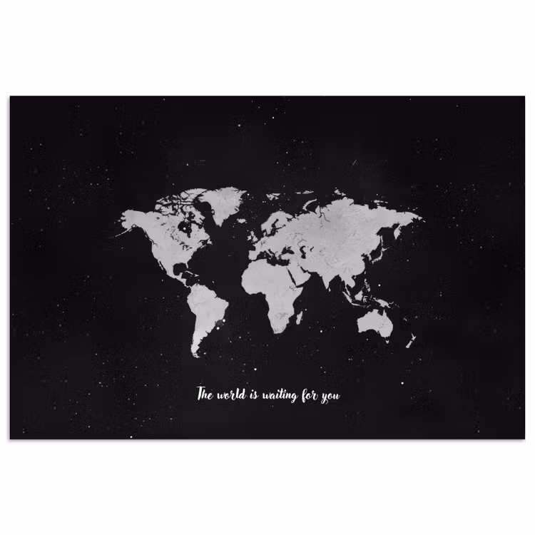 Quote - Wereldkaart - Zwart poster papier klein -3d