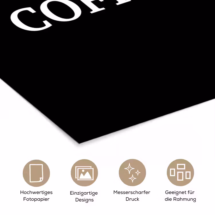 Quotes - Letters - Koffie - Zwart poster papier klein -tcloseup_DE
