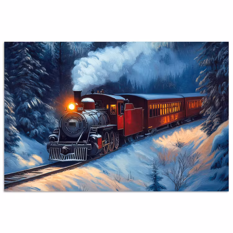 Trein - Kerst - Sneeuw - Kersttrein poster papier klein -3d