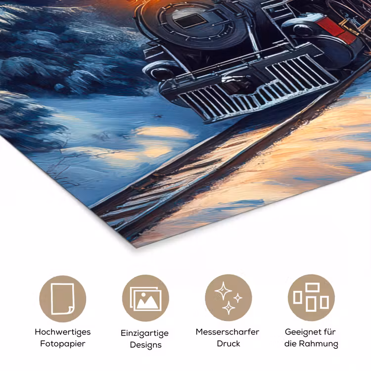 Trein - Kerst - Sneeuw - Kersttrein poster papier klein -tcloseup_DE