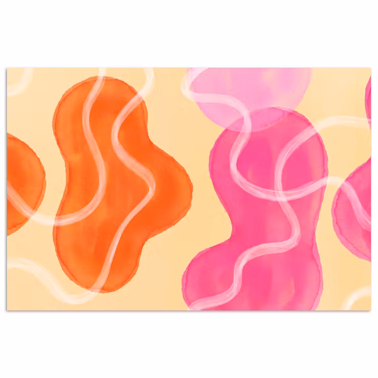 Abstract - Aquarel - Organisch - Oranje - Roze poster papier klein -3d