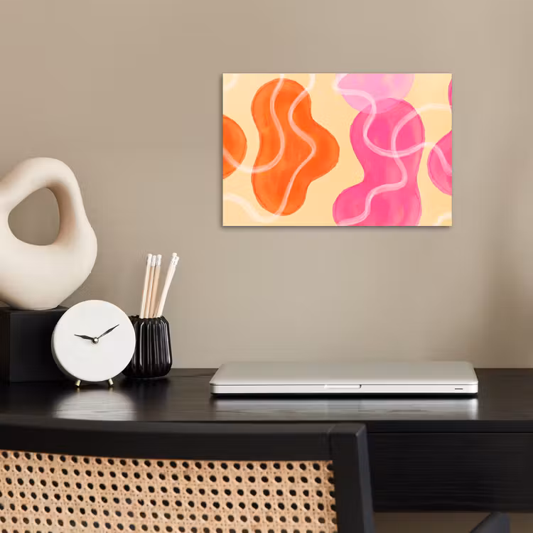Abstract - Aquarel - Organisch - Oranje - Roze poster papier klein -sfeer1
