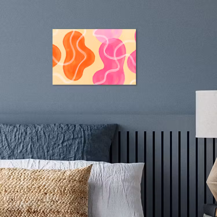 Abstract - Aquarel - Organisch - Oranje - Roze poster papier klein -sfeer2