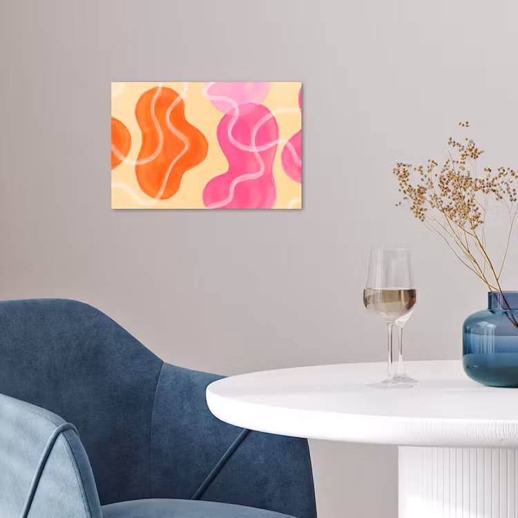 Abstract - Aquarel - Organisch - Oranje - Roze poster papier klein -sfeer3