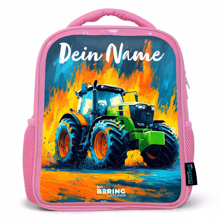 Abstract - Tractor - Groen Kinderrugzak - Roze middel -3d