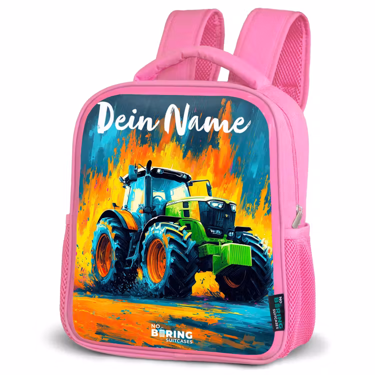 Abstract - Tractor - Groen Kinderrugzak - Roze middel -schuin
