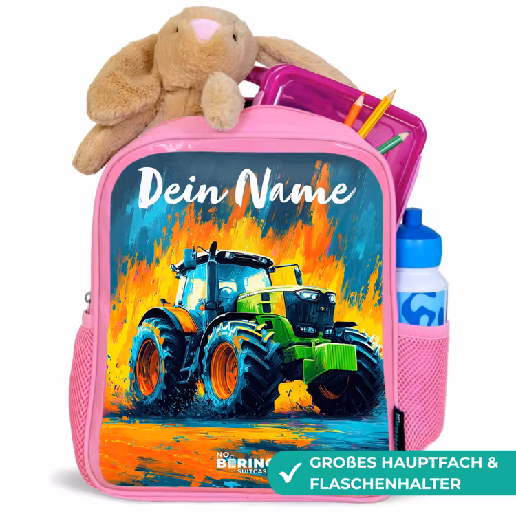 Abstract - Tractor - Groen Kinderrugzak - Roze middel -inhoud_DE