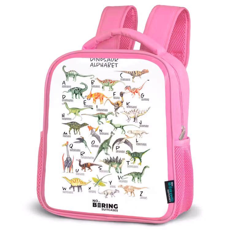 Alfabet van dino's Kinderrugzak - Roze middel -schuin