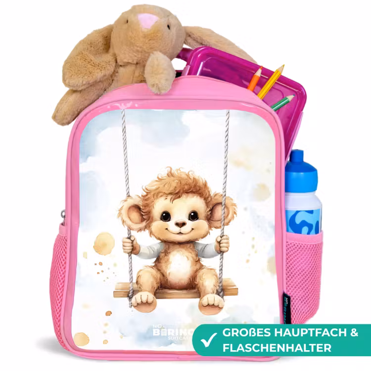 Schommelend aapje van waterverf Kinderrugzak - Roze middel -inhoud_DE