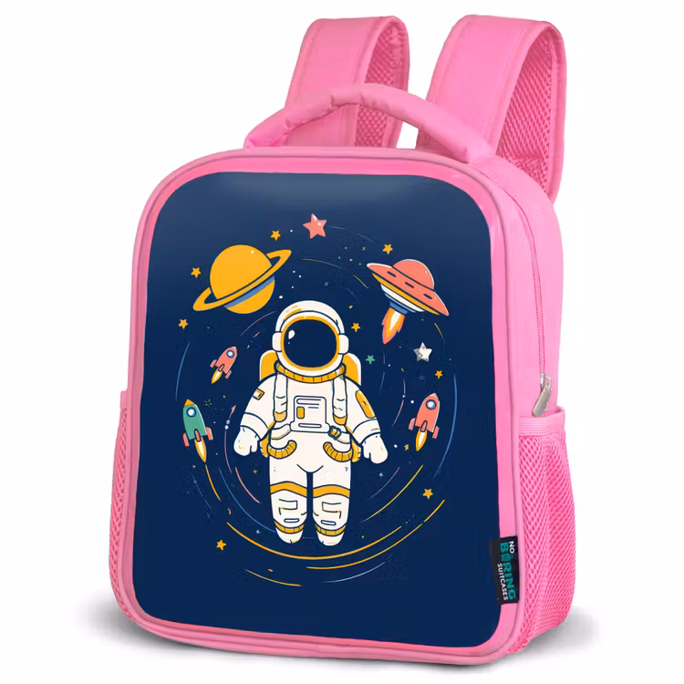 Astronaut - Planeten - Raket Kinderrugzak - Roze middel -schuin