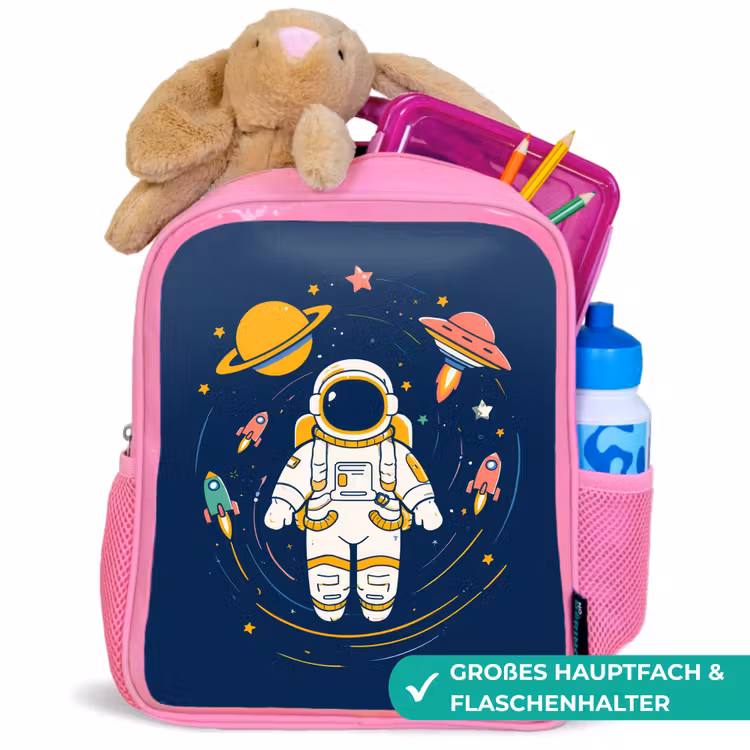 Astronaut - Planeten - Raket Kinderrugzak - Roze middel -inhoud_DE