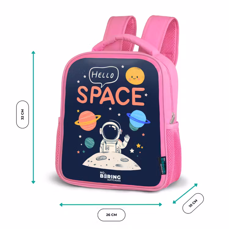 Astronaut - Quote - Planeten - Sterren Kinderrugzak - Roze middel -productfoto_formaten