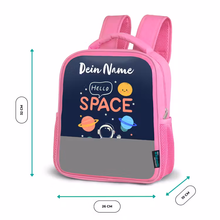 Astronaut - Quote - Planeten - Sterren Kinderrugzak - Roze middel -productfoto_formaten