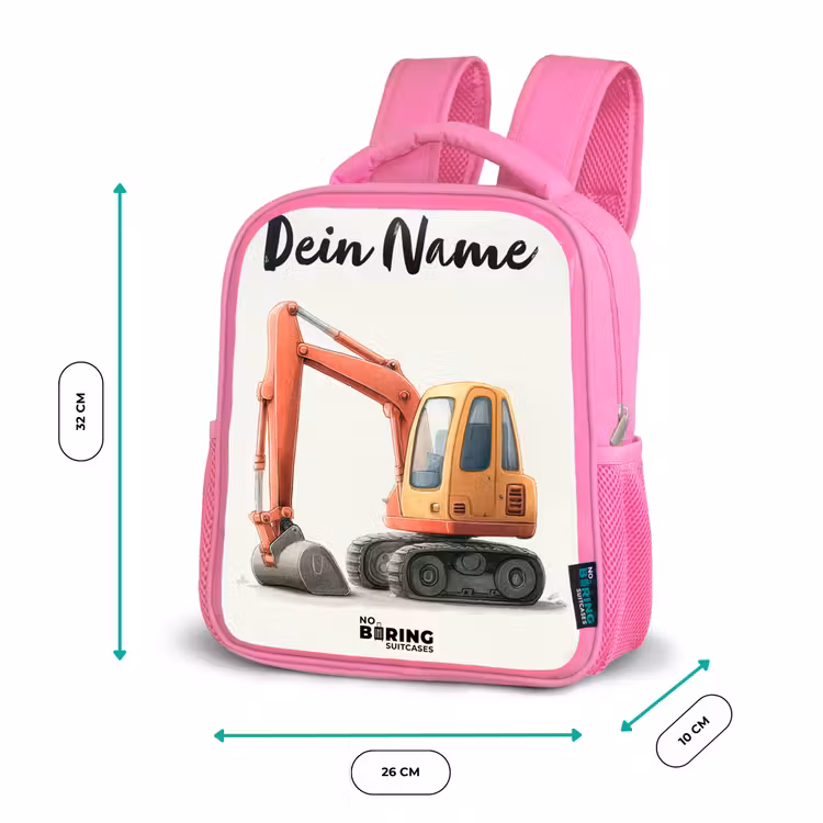 Graafmachine - Getekend - Oranje Kinderrugzak - Roze middel -productfoto_formaten