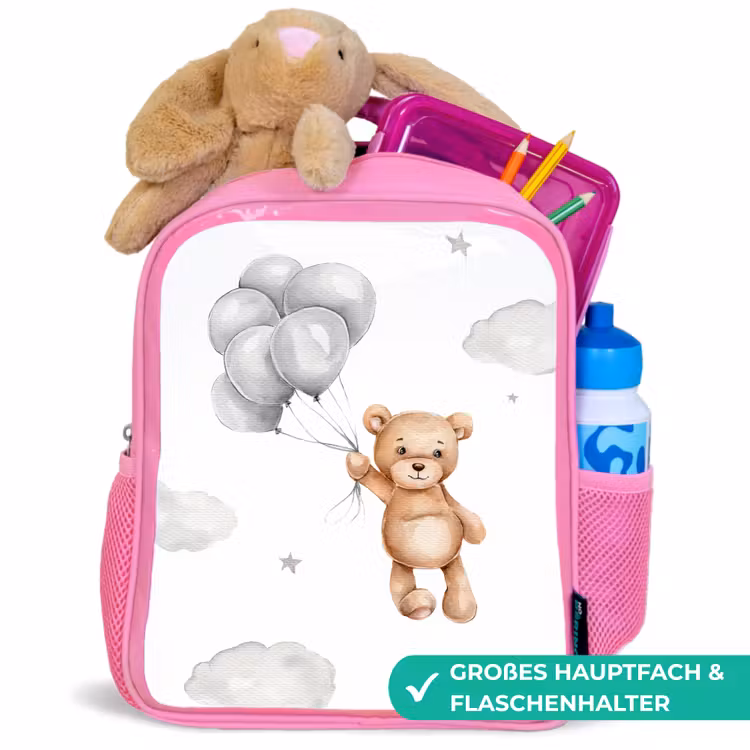 Beer - Ballon - Sterren - Kinderen Kinderrugzak - Roze middel -inhoud_DE