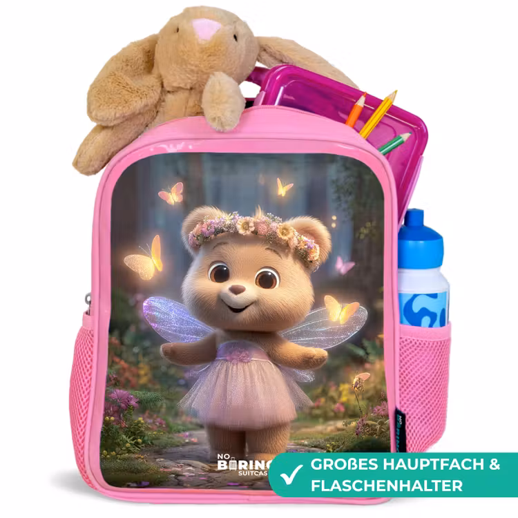 Beer - Vlinders - Bos - Fairy Kinderrugzak - Roze middel -inhoud_DE