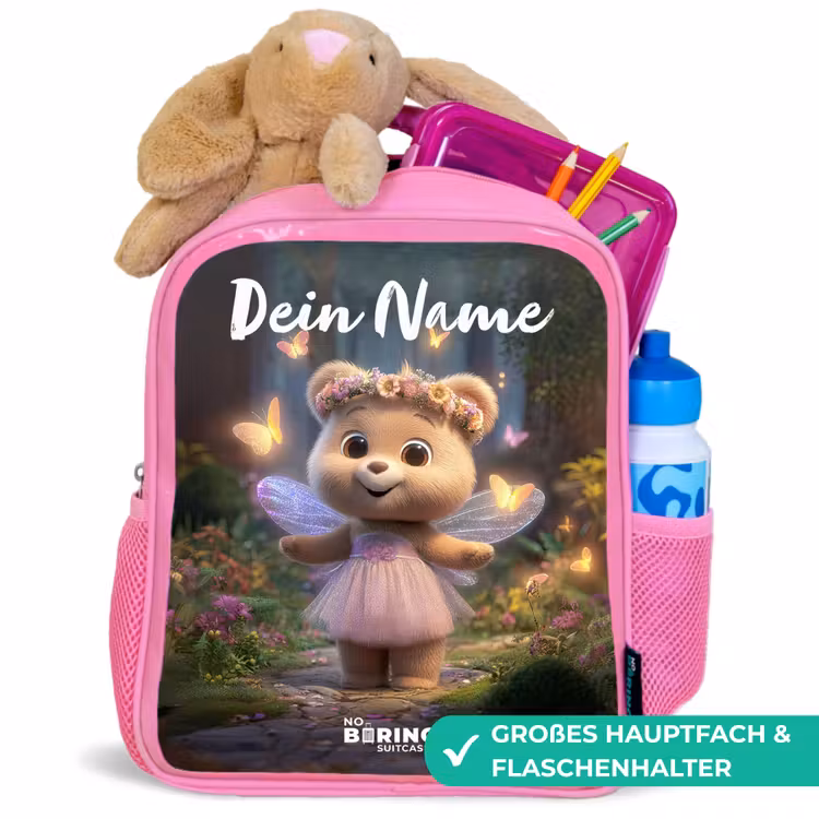 Beer - Vlinders - Bos - Fairy Kinderrugzak - Roze middel -inhoud_DE
