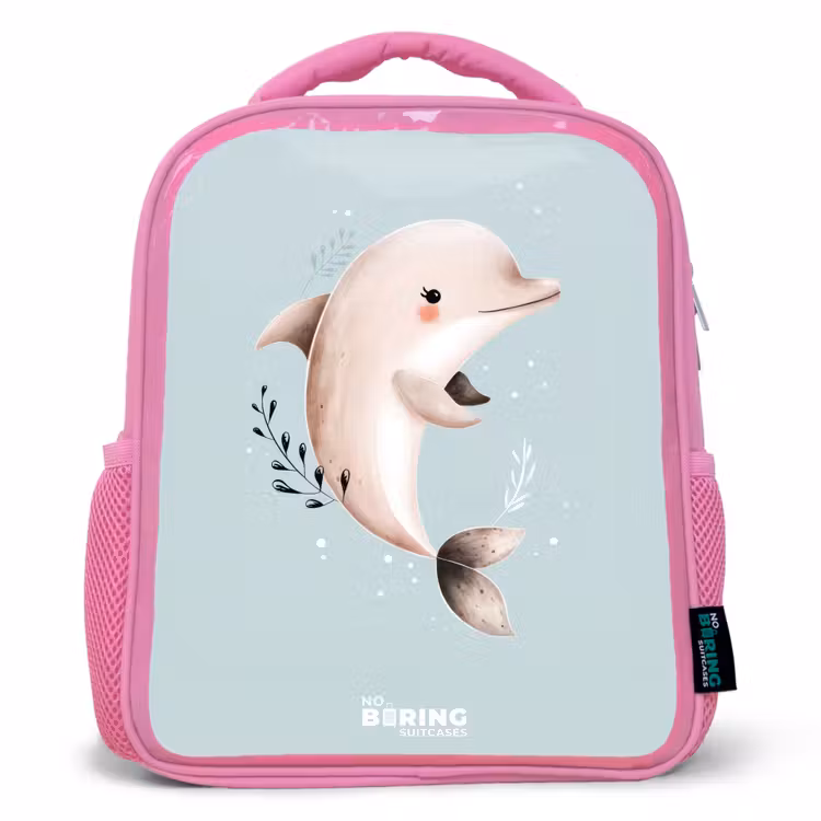 Beige dolfijn in blauw water Kinderrugzak - Roze middel -3d