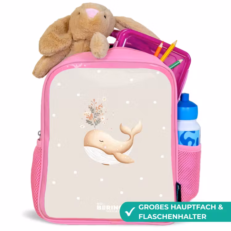 Beige walvis in bloemenzee Kinderrugzak - Roze middel -inhoud_DE