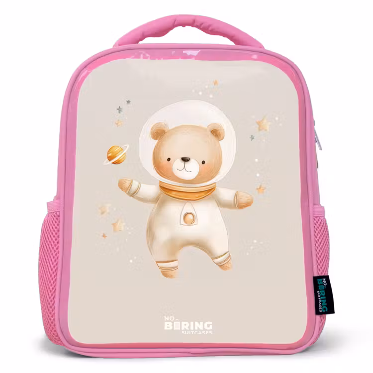 Beige ruimtebeer zweeft tussen sterren Kinderrugzak - Roze middel -3d
